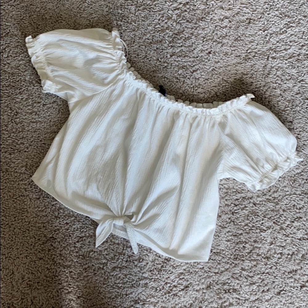 H&M White Smocked Tie-Front Crop Top